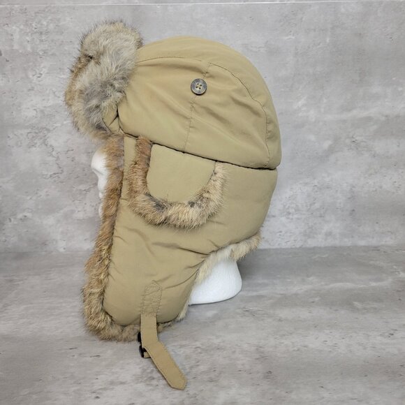 Mad Bomber Hat Rabbit Fur Womens Extra Large Aviator Trapper Hat Beige Tan - Picture 2 of 7